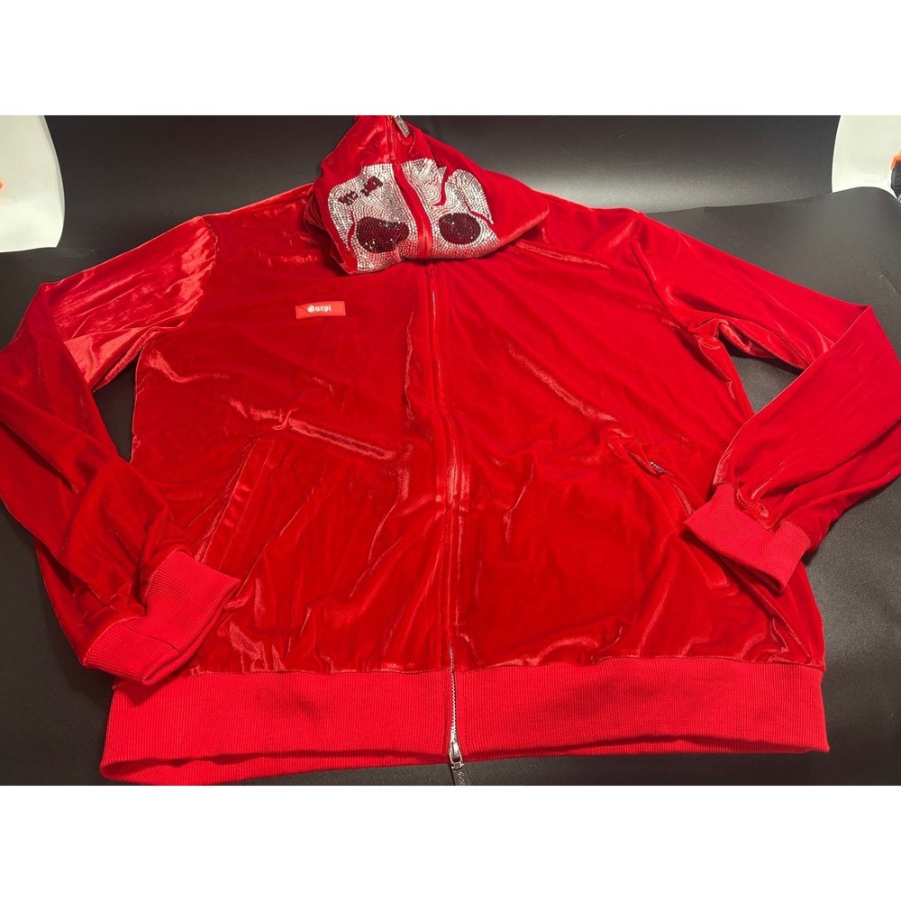 Guapi NEW Limited Edition Skull‎ Mask Rhinestone Full Zip Hoodie Red 3XL